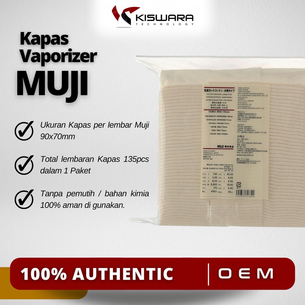 MUJI Cut Cotton Ecru Kapas Vape 135 Lembar 90x70mm KiswaraBandung