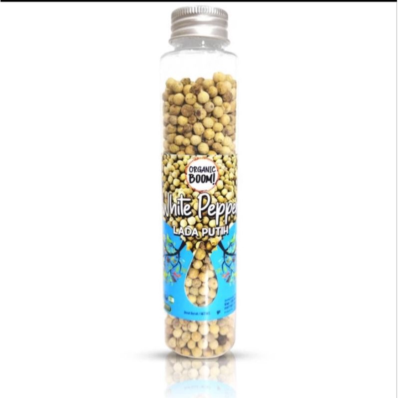 

White Pepper Whole 60g - Organic Boom! - Lada Putih Murni Praktis