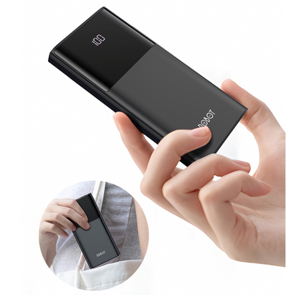 Power Bank Robot RT190S LED Display 10000 Mah Black Blue RT190
