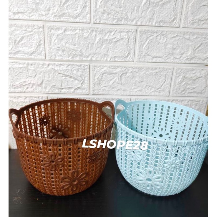 Keranjang plastik motif anyam / anyaman. Keranjang plastik tebal / keranjang buah / keranjang sayur 