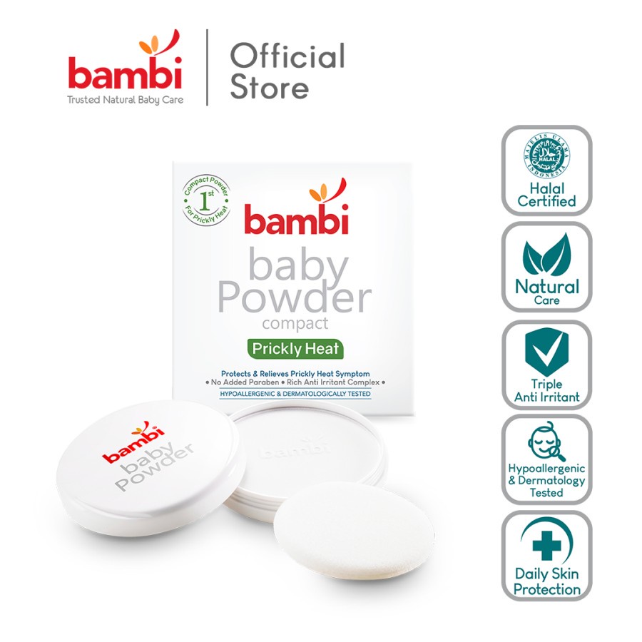 Bambi Baby POWDER COMPACT 40gr / DERMACARE COMPACT POWDER / PRICKLY HAT Bedak Padat Tabur Bayi