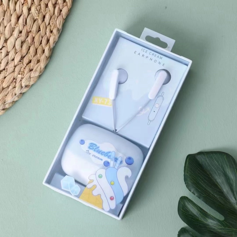 [ XY 73 ] Set Headset Earphone karakter TYPE XY 73 MOTIF  ICE CREAM DAILY / + Wadah penyimpanan Earphone Motif