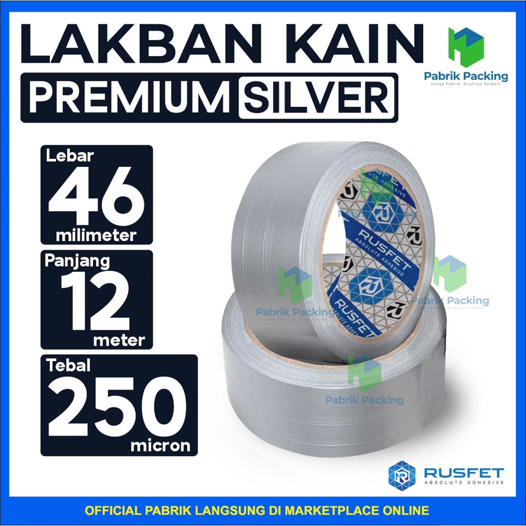 Cloth Tape Rusfet | Lakban Kain Silver Panjang 12 meter Termurah Satuan