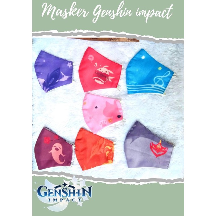 Masker Genshin Impact /Keqing/Klee/Diluc/Childe/Diona/Barbara/Hutao t-amaikostore Murah
