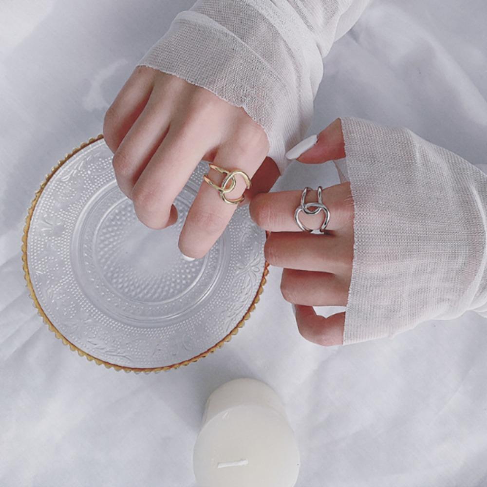 NEEDWAY Needway Cincin Perempuan Pesta Vintage Trendi Silang Geometris Sederhana Diikat Jari Cincin