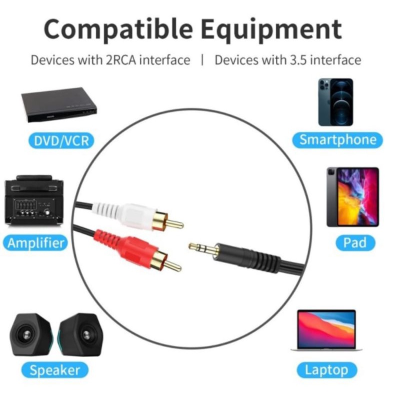 [COD] KABEL RCA 1-2 JACK 3.5MM AUDIO AUX KABEL UNTUK KE SPEAKER SPEKER AKTIF AKTIP 1.5M 1.5 METER