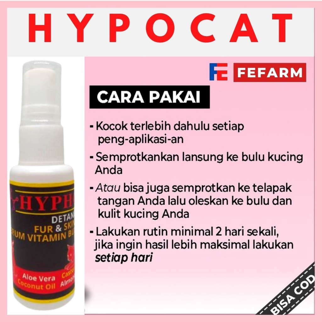 Penumbuh Bulu Kucing Vitamin Spray HYPOCAT Penumbuh dan Anti Rontok Bulu Kucing Spray Herbal Hair Tonic Spray FEFARM