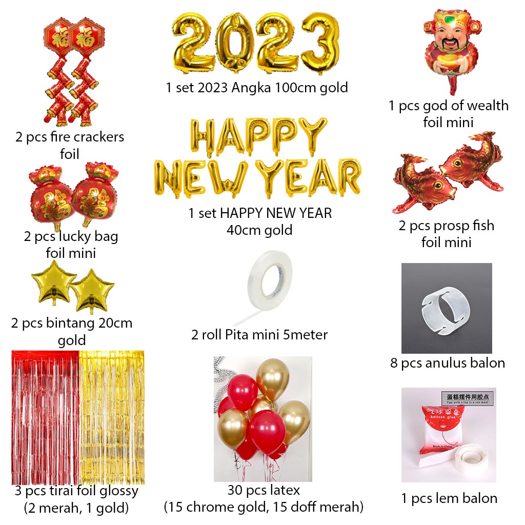 [PAKET] Dekorasi IMLEK GOLD RED CURTAIN Balon Chinese New Year