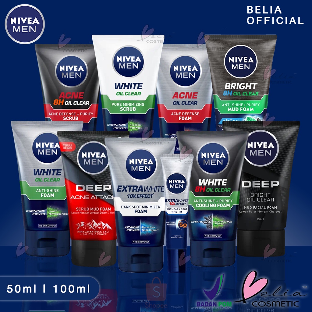 ❤ BELIA ❤ NIVEA MEN Extra White Dark Spot Minimizer | Acne Oil Clear | Deep Acne Attack | Scrub | Anti-Shine | Facial Foam | Serum (✔️BPOM) Halal