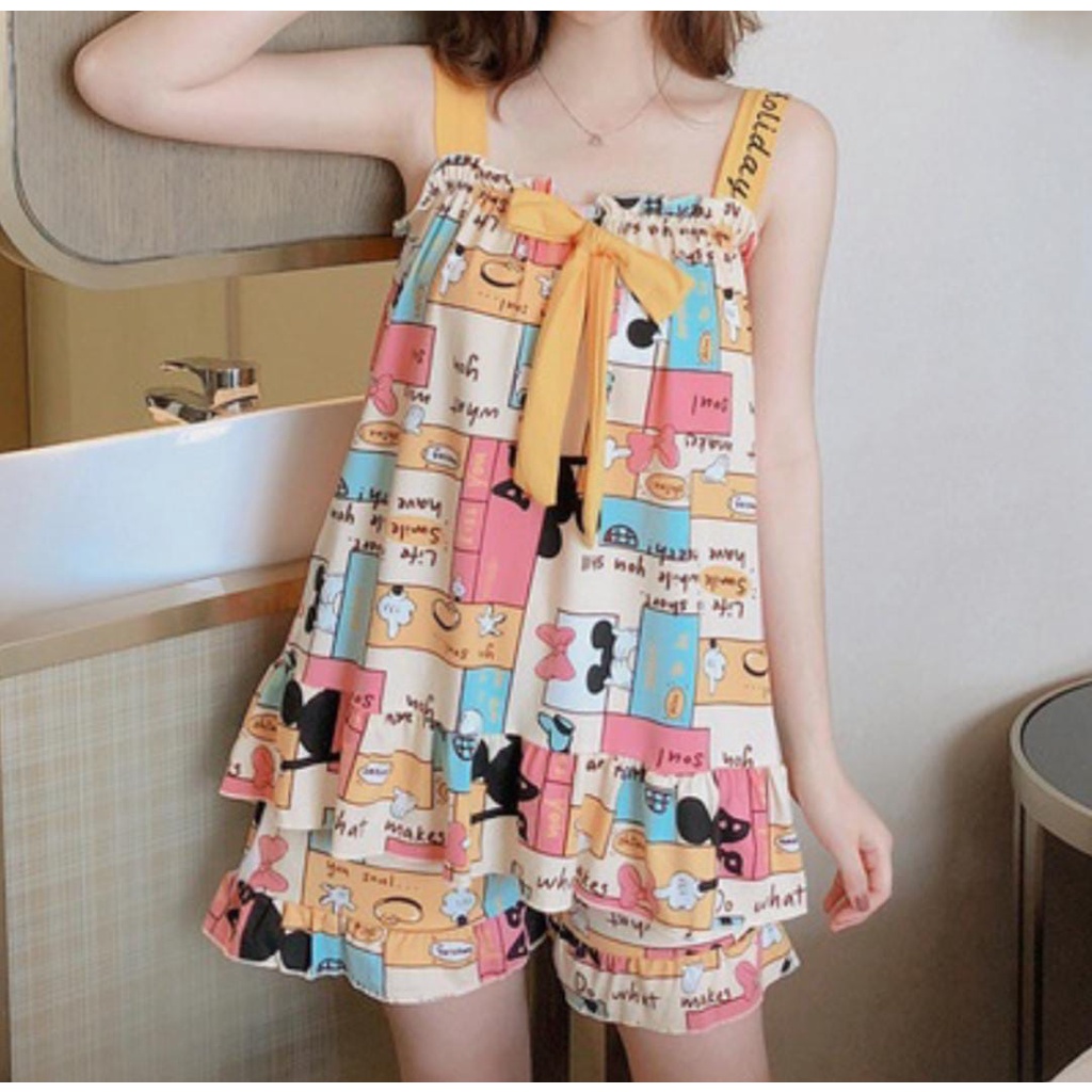 New Produk !!! Baju Tidur Set Wanita Piyama Bermotif lucu Import