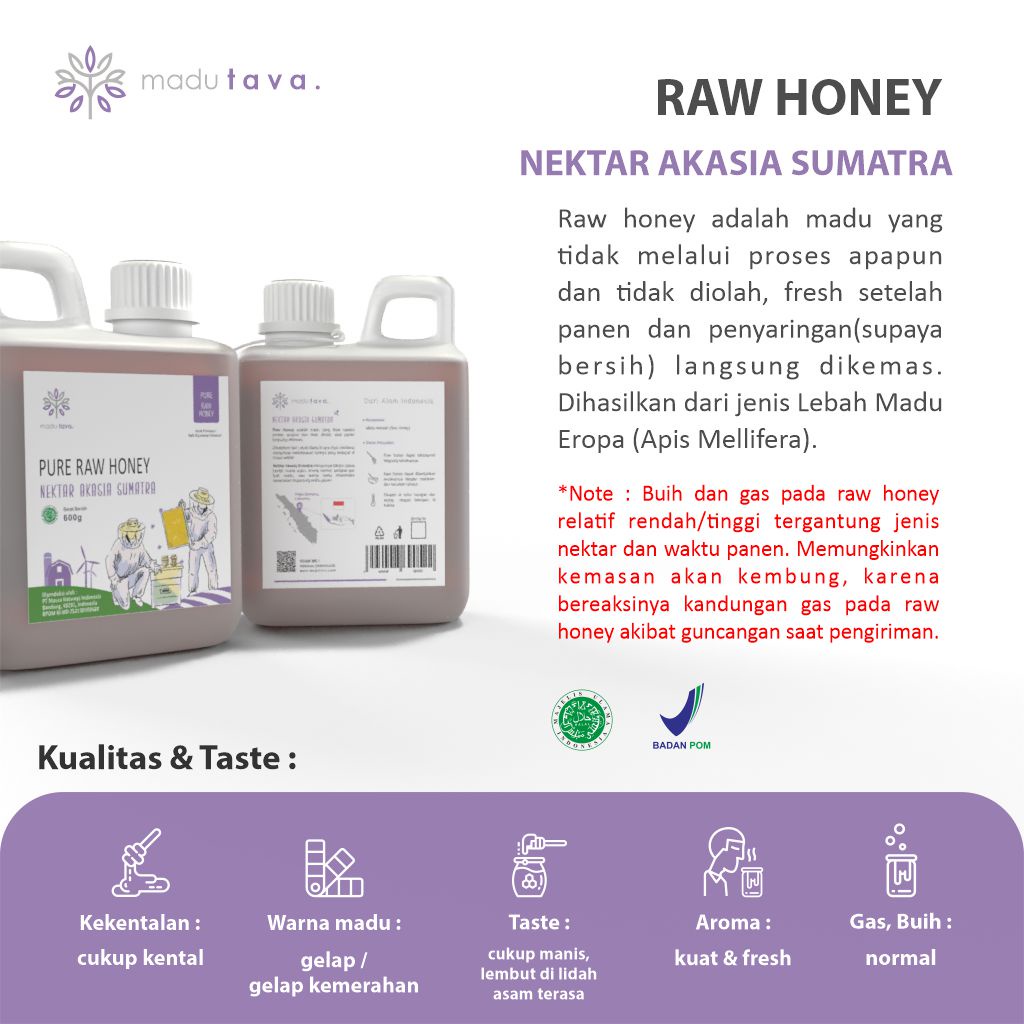 Madu Asli Murni 600gr Tava Grade A Nektar Akasia Sumatra 100% Alami Pure Natural Raw Honey