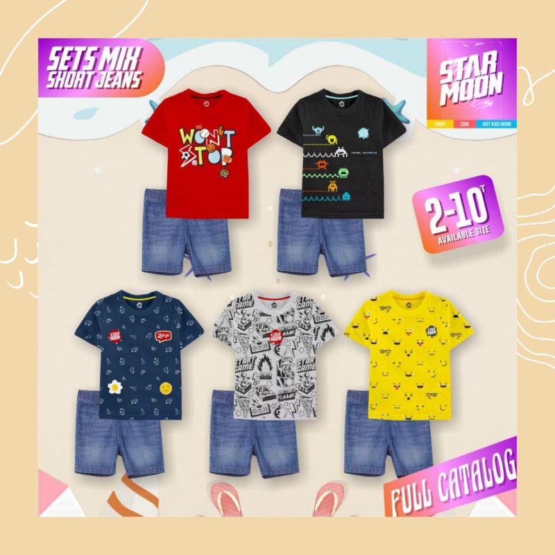Sets mix short jeans by starmoon|setelan anak laki-laki|set anak cowok|setelan jeans anak cowok|cela