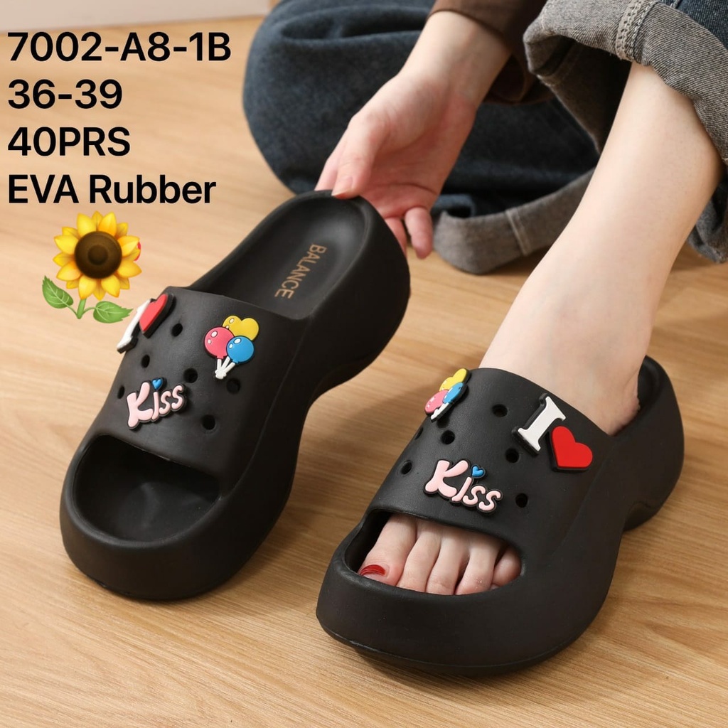 Sandal Karet Jelly Wedges Wanita import Model Terbaru Original Kekinian by AGUNG STYLE Balance 7002-A15 BLACK THUNDER