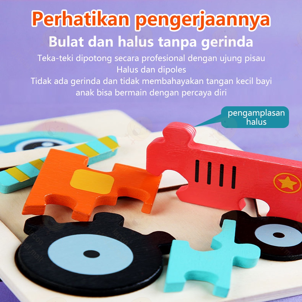 Lacoo Puzzle kayu anak 3d Wooden toys Jigsaw puzzle mainan edukasi anak