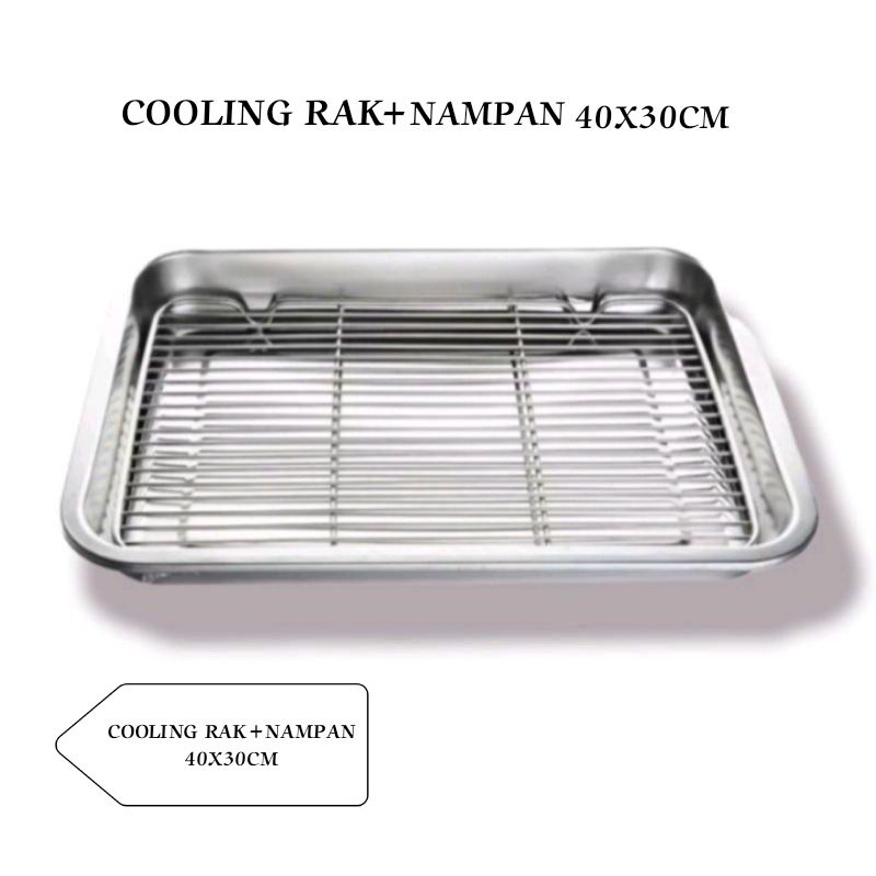 Cooling rak Plus Nampan Wadah Peniris Minyak Makanan, Gorengan,Ikan, Ayam, Sayuran, Stainless steel Anti Karat Tahan Panas Bonus Kuas Silicon Tahan Panas Dan Pemisah Kuning Telur 1Set