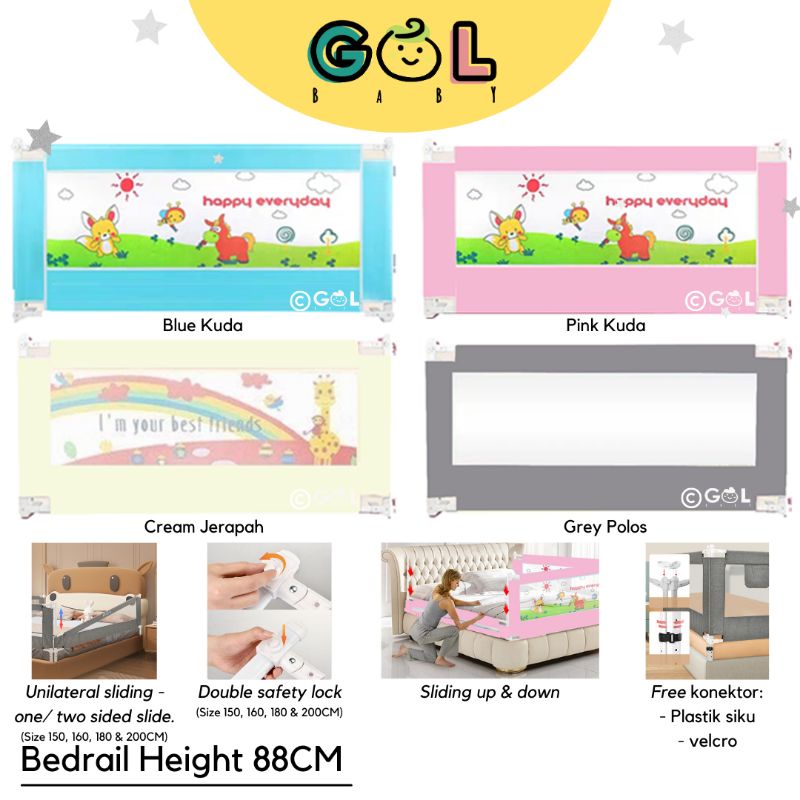 GOL Baby Bedrail Bedguard Pembatas Pengaman Pagar Dipan Kasur Ranjang Bayi Bed Rail Safety Safe Guard