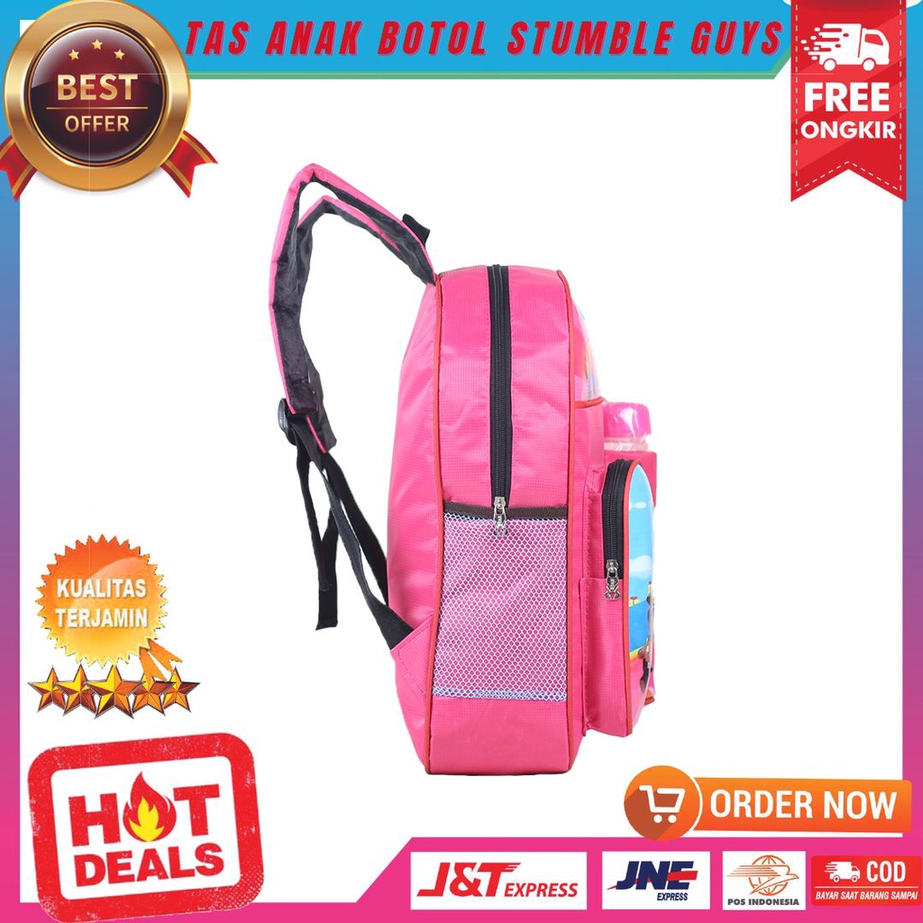 Tas Gendong Anak Cewek Motif Stumble Guys Warna Pink Ransel Anak PAUD TK Gratis Botol Minum Backpack Sekolah Ngaji TPA TPQ Murah