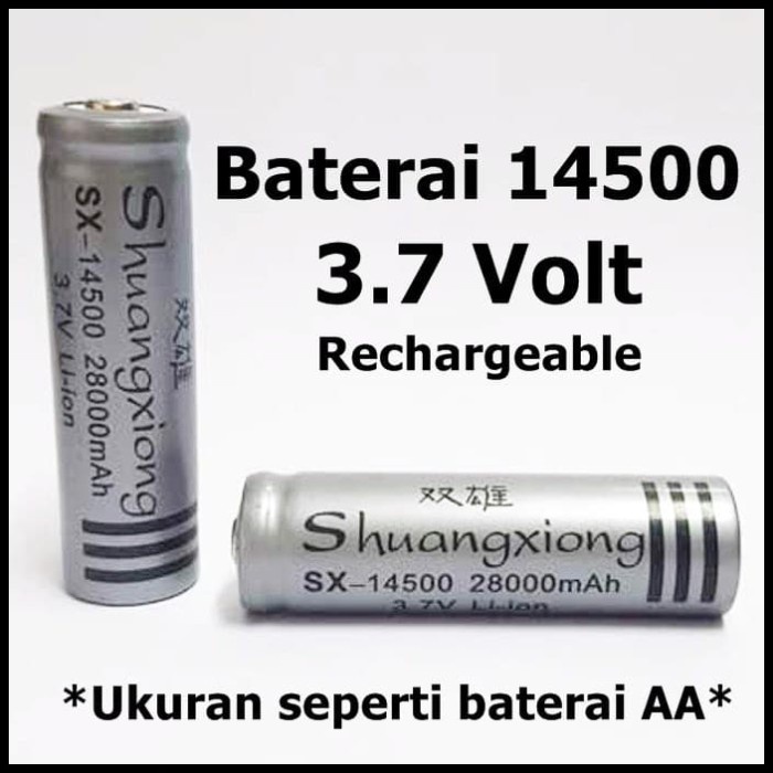 Baterai Rechargeable 14500 3.7 Volt ukuran mirip batre AA A2 bisa cas