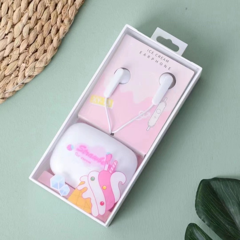 [ XY 73 ] Set Headset Earphone karakter model series  ICE CREAM DAILY plus Wadah penyimpanan Earphone Motif