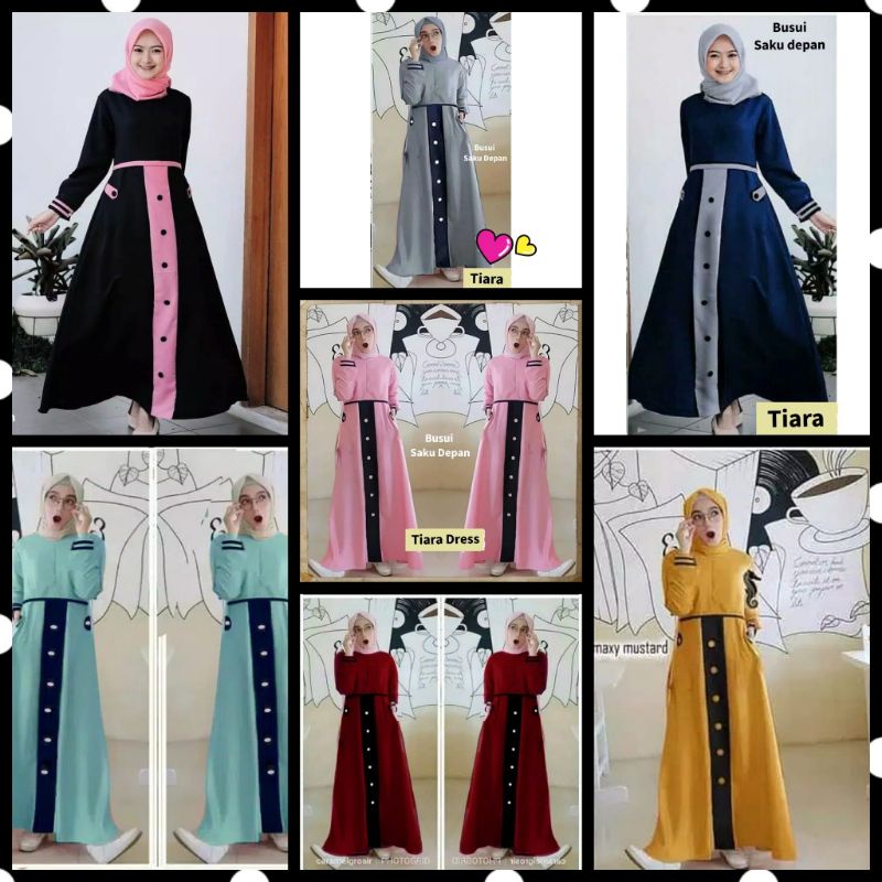 Tiara Dress - Bisa COD Baju Gamis Dress Busui Sleting Depan Motif Kancing Bawah + Saku Depan Lengan 