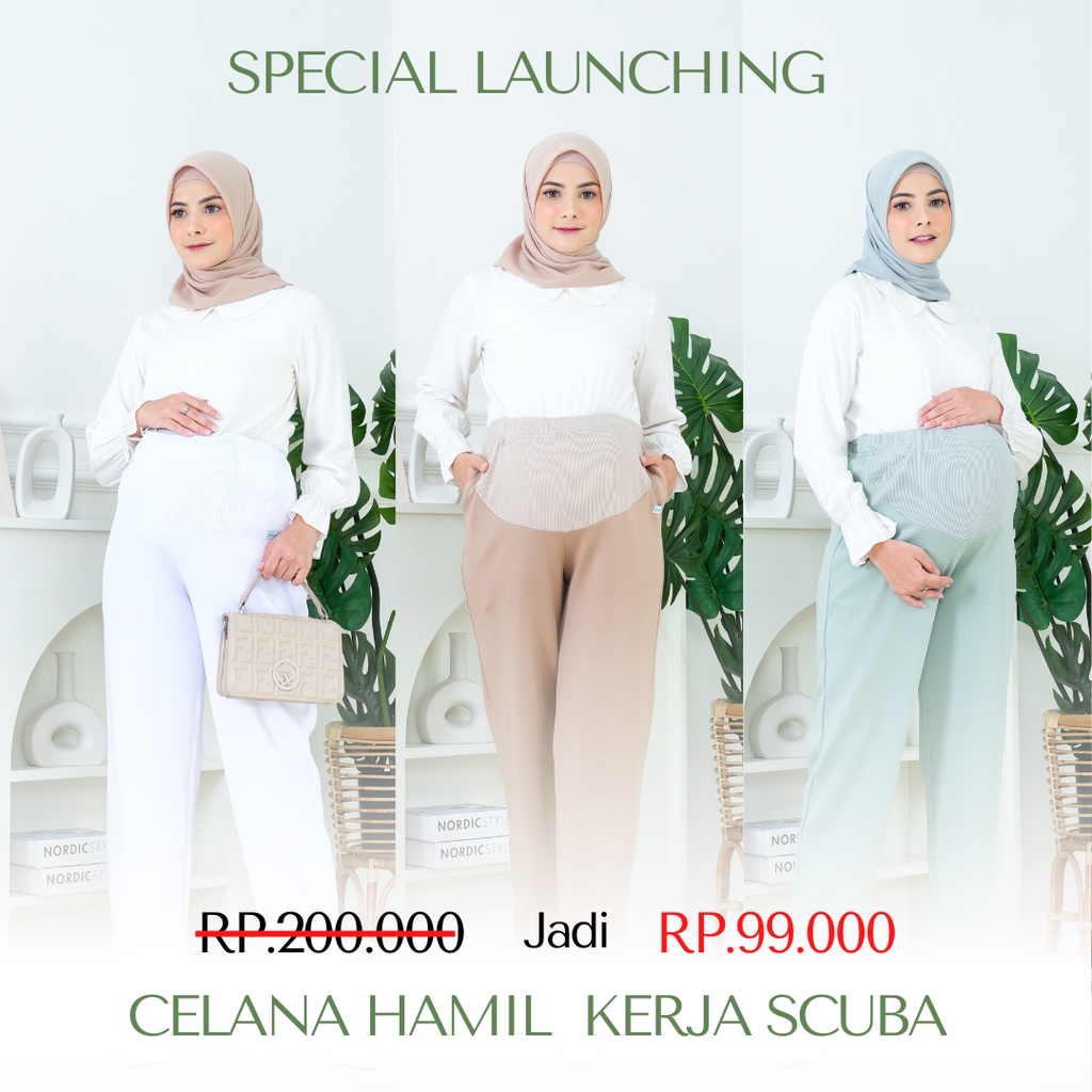 Momiasi - Celana Hamil Kerja Scuba Premium Jumbo Wanita Formal Kantor Office