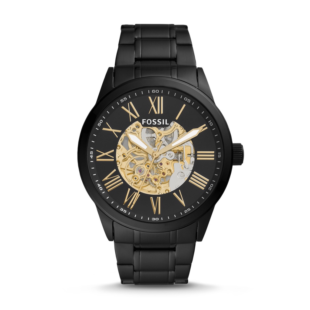 Fossil Flynn Automatic Black Stainless Steel Jam Pria-BQ2092