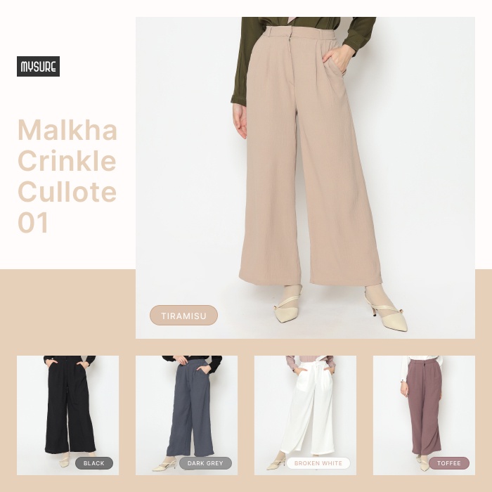 Malkha Crinkle Cullote 01 Mysure Celana Kulot Broken White Tiramisu Toffe Dark Grey