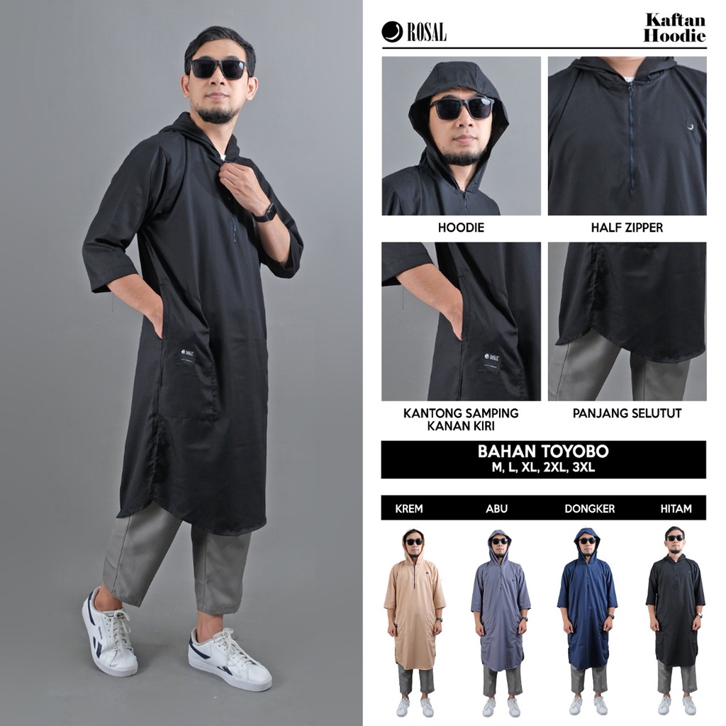 Kaftan Hoodie ROSAL Gamis Jubah Hoodie Pakistan Pria Dewasa