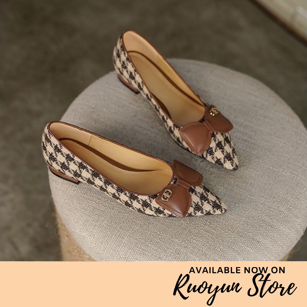 RYS - Check Caramel Sepatu Hak Rendah Sip-On Wanita Fashion Casual / Jalan Jalan - Ori Import