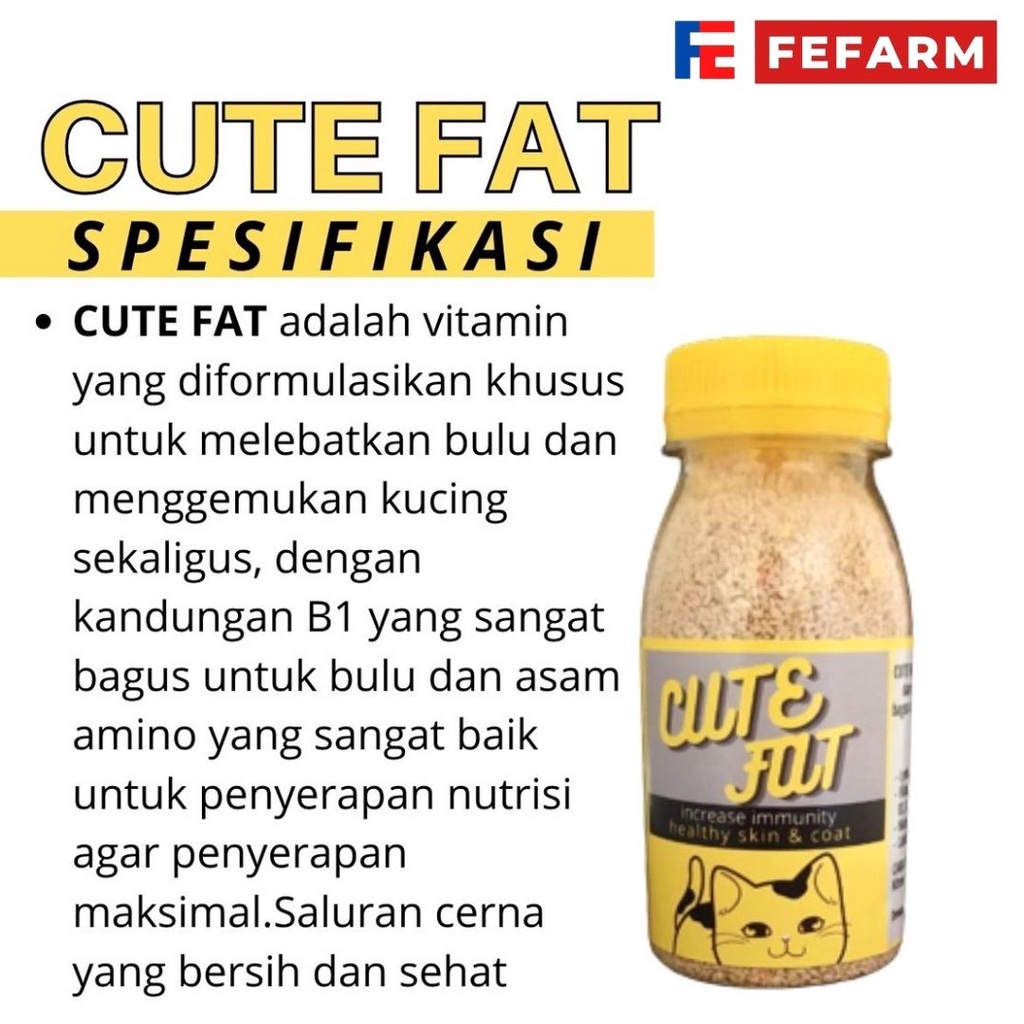 CUTE FAT - Vitamin Penggemuk dan Bulu Kucing Penumbuh Bulu Kucing Pelebat Bulu Obat Bulu Rontok FEFARM