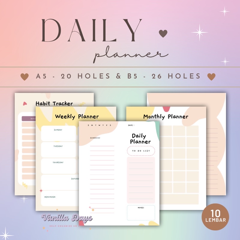 

[] Daily Planner Agenda Memo Notes Monthly Weekly Check List Kertas Refill Isian Binder Bullet Journal Bujo Loose Leaf Diary A5 B5 Fillable Catatan Harian Mingguan Bulanan Printable Goals Student Pelajar Produktif Productive Jadwal Editable Undated