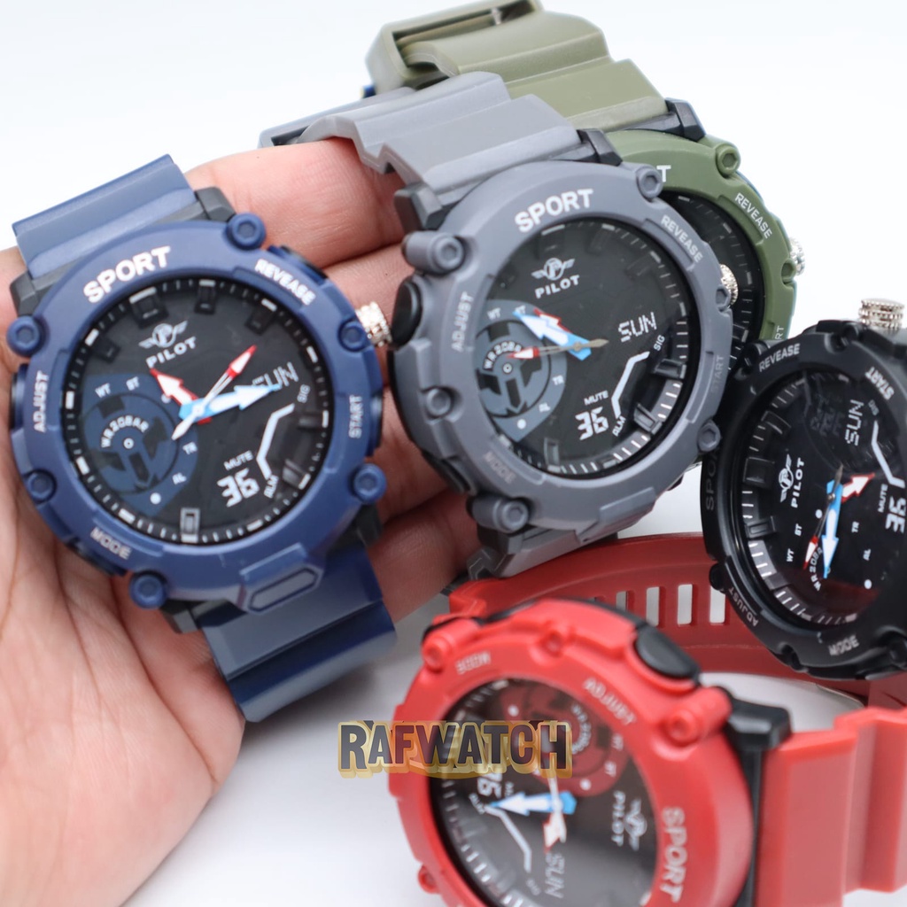 Jam Tangan Pria Analog Pilot PLT1 Sport Tali Rubber Tahan Air