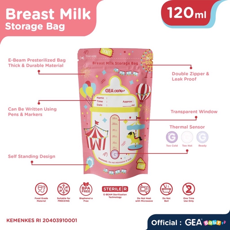 Kantong Asi Gea Baby 120ml isi 30pcs - Kantong Asi 120ml Gea Breast Milk Storage Bag