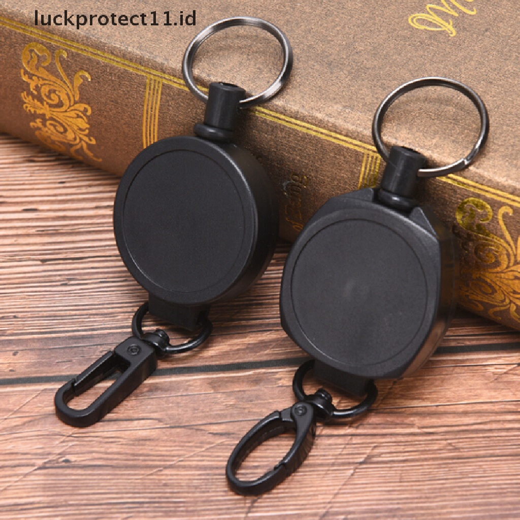 /Fashion Hot//// Badge Reel Tarik Gantungan Kunci Ditarik ID Holder Security Card Klip Kunci Ring Hitam.