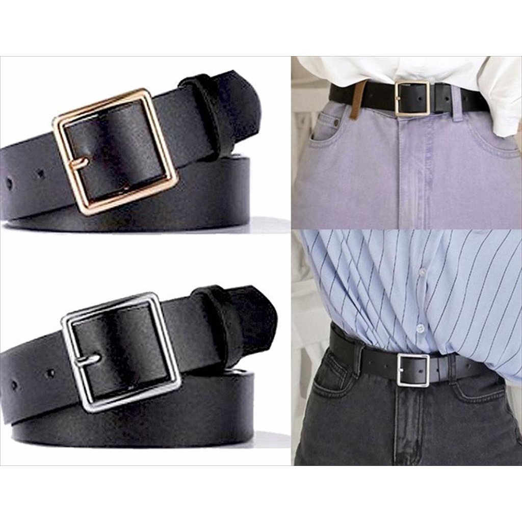 YA 183 - Sabuk Ikat Pinggang Belt Gesper kotak Tali Hitam Bahan Kulit PU Unisex Untuk Pria dan Wanita