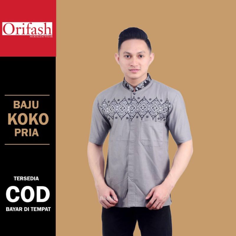 KOKO PRIA LENGAN PENDEK MODEL BORDIR KOMBINASI MIX BATIK BAJU MUSLIM PRIA DEWASA BERBAGAI MACAM WARNA