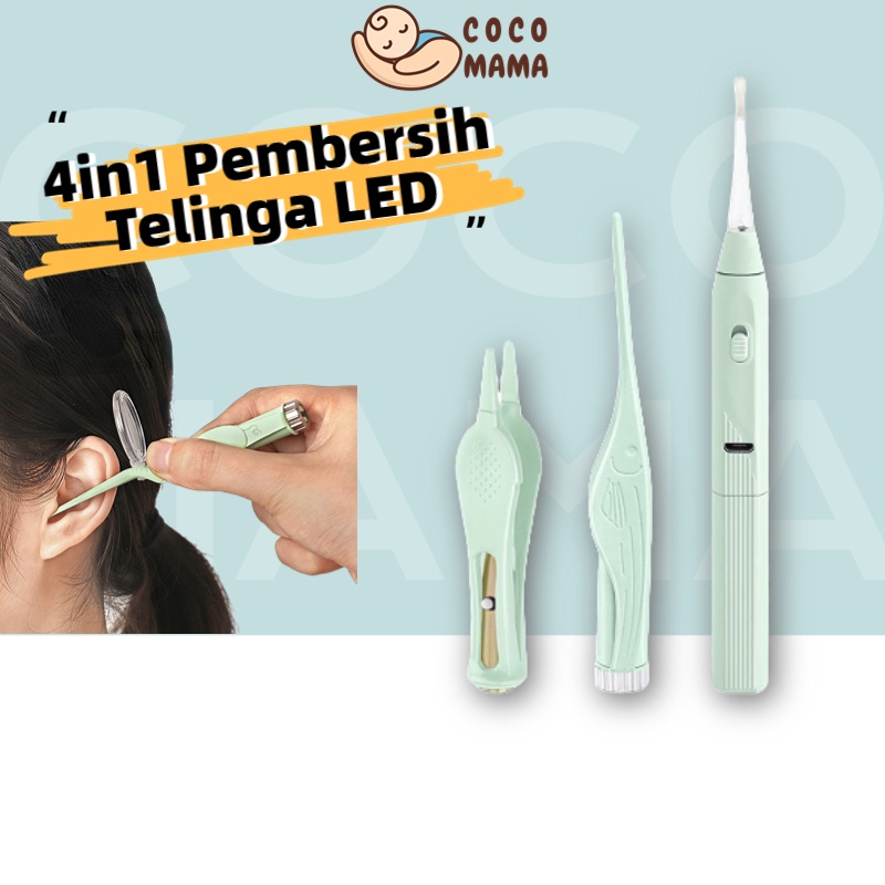 COCO 4in1 Pembersih Telinga Korek Kuping Ear Spoon Wax Picker Earpick Dengan Lampu LED Pembersih Hidung