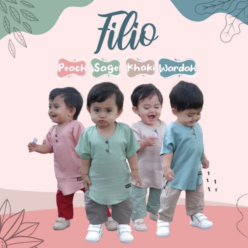 Nauree - Setelan Baju Bayi Filio Set Anak Laki Laki Casual Bahan Rayon Ukuran S M L  Usia 6 Bulan Sampai 6 Tahun Warna Peach Khaki Biru Kualiitas Premium Lembut Adem Untuk Jalan Jalan Polos Berkancing Celana Panjang Lembut Modern