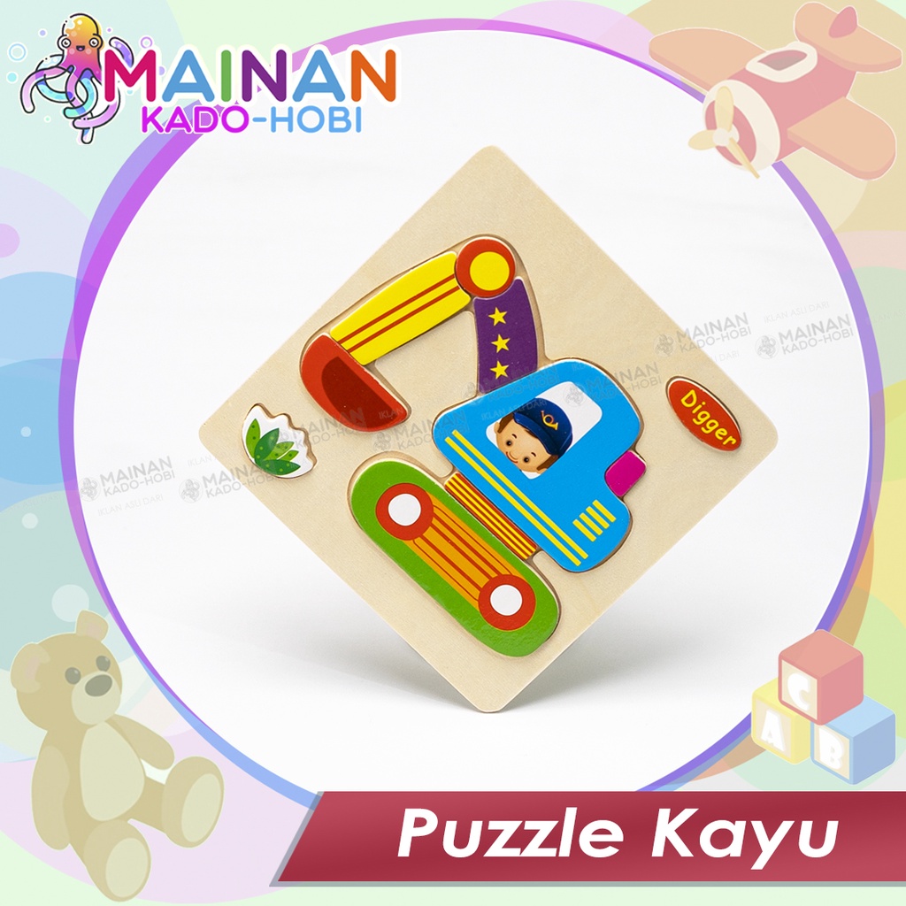 MAINAN ANAK PUZZLE KAYU JIGSAW KARAKTER TRUK KONSTRUKSI EXCAVATOR