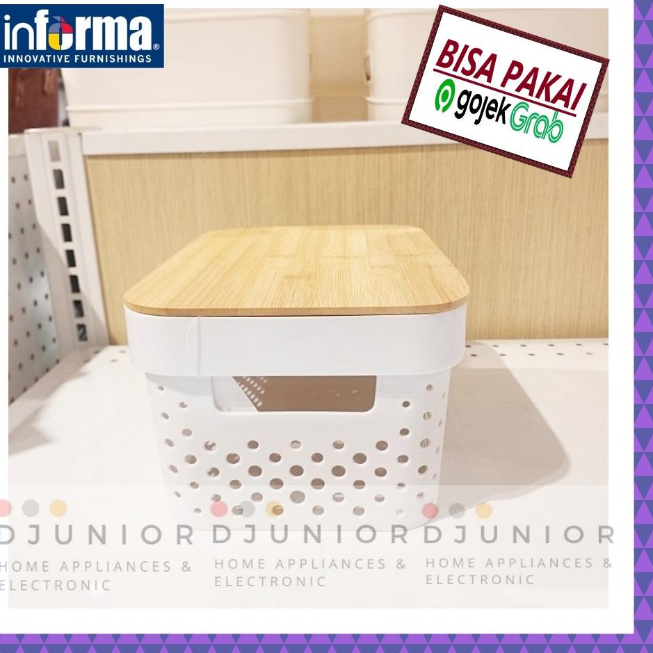 INFORMA - SGE BOX NATURAL WAFFLE WHITE / KOTAK PENYIMPANAN TUTUP KAYU E36O