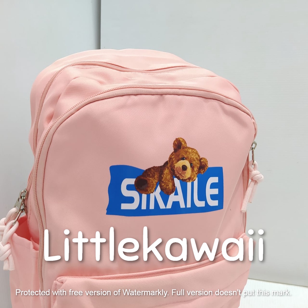 LK/Tas Ransel Laptop Parasut Backpack Sekolah Kuliah Fashion Casual Remaja Dewasa Bear Sikaile Gantungan Mix Import