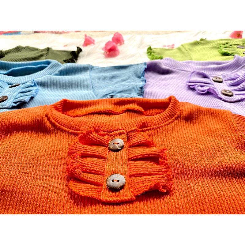 Baju Anak Perempuan RUFFLE Knit Tee Rib | Baju ATASAN Kaos Pakaian Anak Bahan Knit Rib Halus Dan Lembut dan Juga Melar