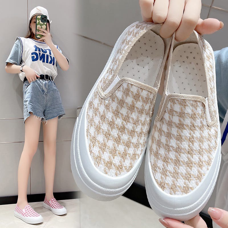 ☀ Sunly ☀ SP032 (Tanpa Kotak) Sepatu Sneakers Wanita Motif Kotak Kotak Warna Cute Sporty Model Korea Fashion Casual Sport Olahraga