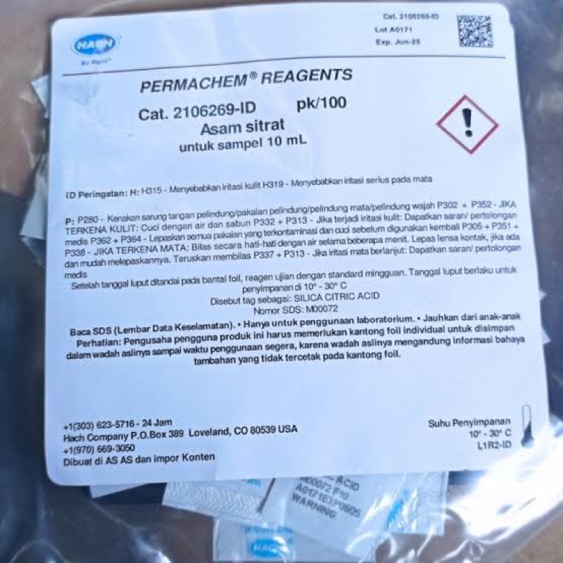 Hach 2106269 Citric Acid Reagent Powder Pillows 10 ml/HACH 21062-69