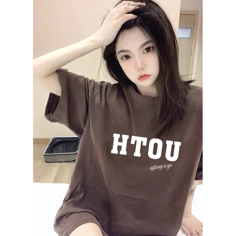 Letter Kaos Lengan Pendek Cream Atasan Wanita Oversize Printed T-shirt Kekinian Korean Style/kaos big size wanita