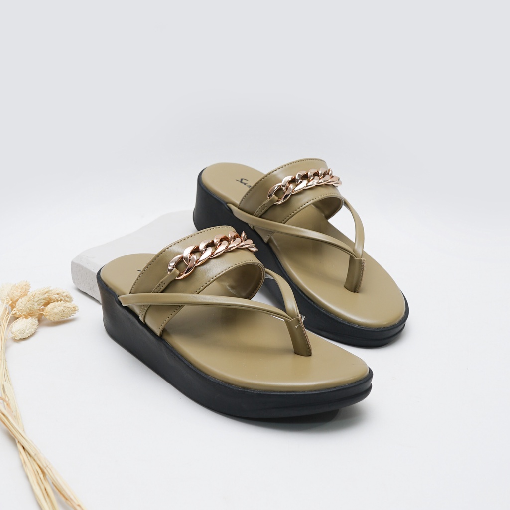 Sara Sara Mirza Sendal Jepit Wanita Hak Sandal Wedges Jepit Cewek Cantik Rantai Size 36-40