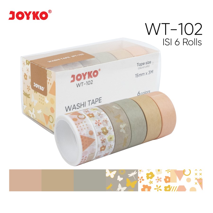 Washi Tape Pita Perekat Selotip Kertas Warna Joyko WT-102 15 mm x 3 M