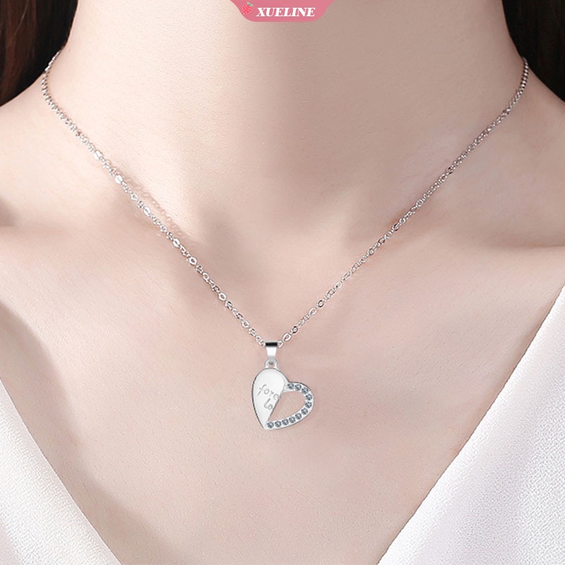 1pasang Dari Pasangan Kristal Berbentuk Hati Kalung stainless steel Sederhana fashion Pria Dan Wanita Siswa bosom Sahabat Rantai Klavikula Kekasih Perhiasan Liontin [ZXL]