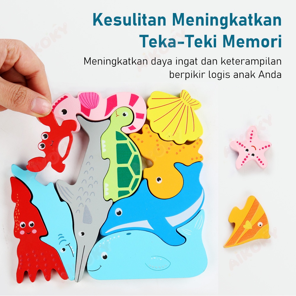 Aikoky Puzzle Kayu Mainan Edukasi Hewan 3D Wooden Puzzle