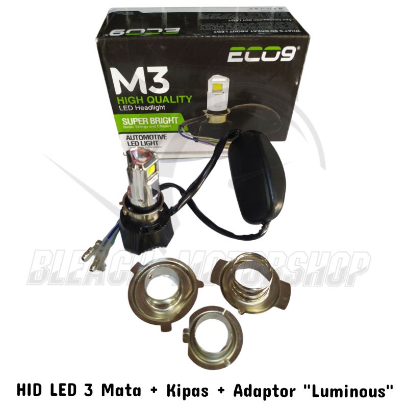 Lampu Bolam Headlamp Depan HID Led Putih 3 Mata + Kipas Kecil